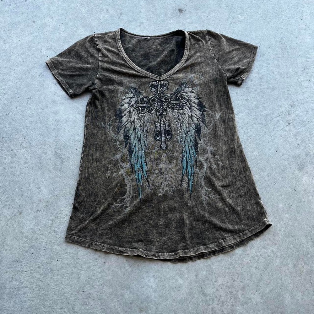 Vintage Grunge T-Shirt with Wings
